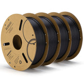 ELEGOO front spool view showing glossy black filament and clean winding benefit