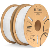 ELEGOO white PLA Plus front packaging showing vacuum-sealed spool for longer shelf life