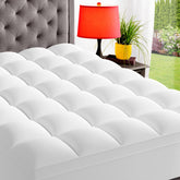 ELEMUSE front view of queen topper showing plush pillow-top and neat edges for improved comfort