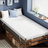 ELEMUSE Twin XL topper front view showing neat corners and fit, improves dorm comfort
