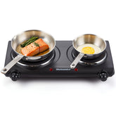 Elite Gourmet front view showing both cast iron plates and compact design for space savings