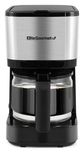Elite Gourmet front view showing compact brewer and carafe for small spaces
