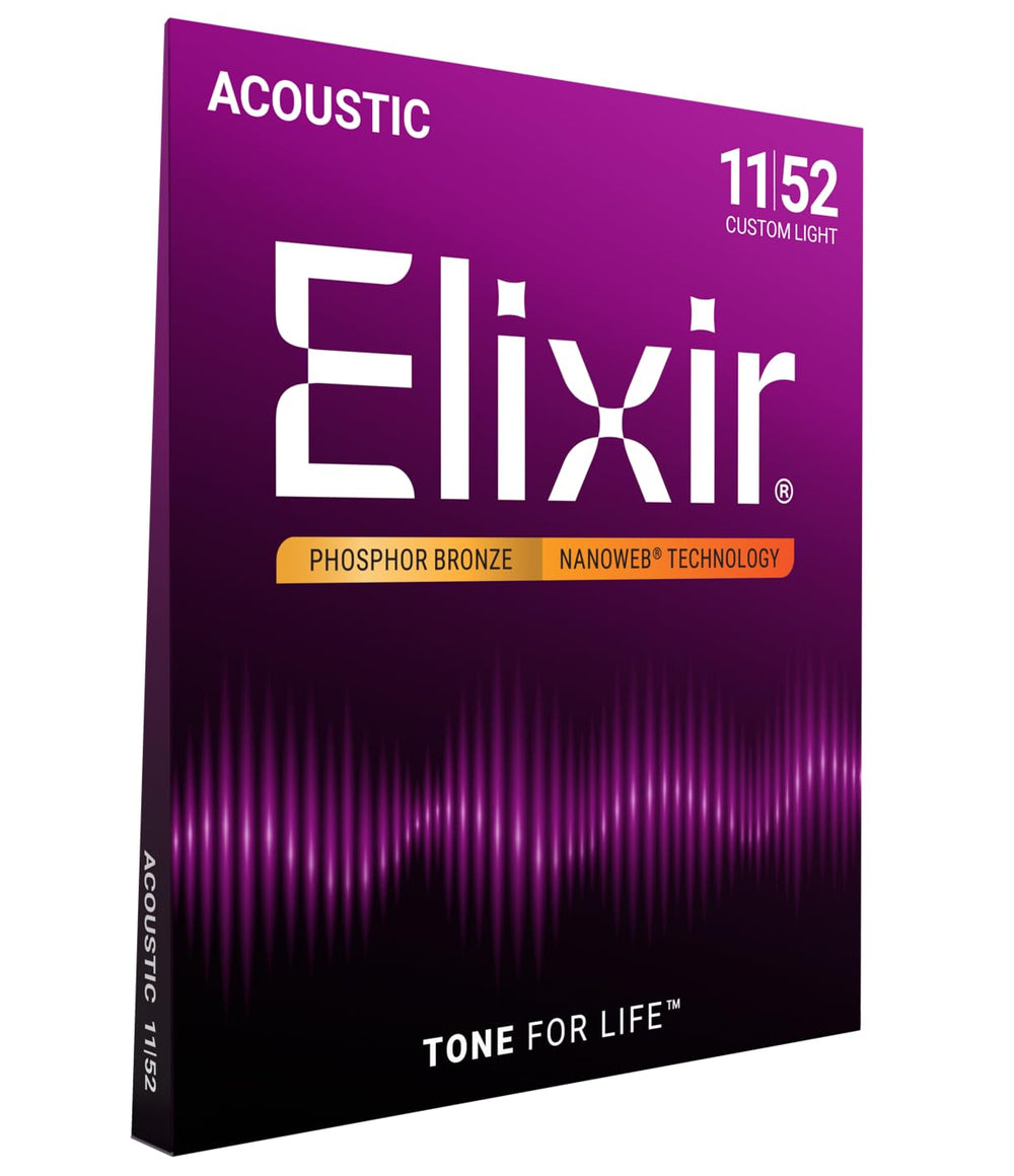Elixir front packaging showing set and gauge benefits for longer tone