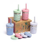 Elk and Friends front view of 4-pack jars showing design and colors for durable everyday use