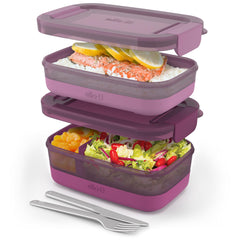 Ello Lunch Stack front view raspberry showing compact stack and color, portable meal solution