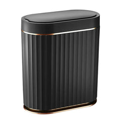 ELPHECO front view showing black automatic trash can and neat aesthetic