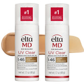 EltaMD UV Clear tinted front pump showing compact travel-ready bottle and protection