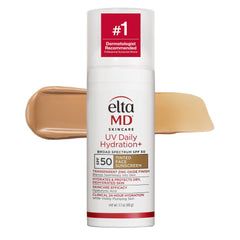EltaMD front packaging of Hydration+ Tinted SPF 50 showing compact 1.7 oz pump
