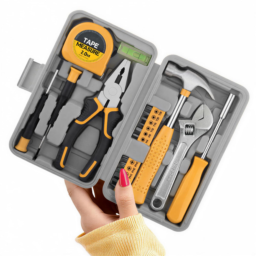Elvesoar front view of yellow toolbox showing portability and easy storage