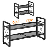 ELYKEN front view of 2-tier shoe rack showing organized pairs and tidy storage