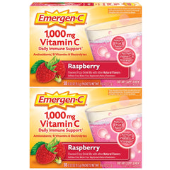 Emergen-C Raspberry front box showing 60 packets and bright packaging for convenience