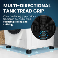 Empire of Electronics rubber pad placed under washer foot demonstrating stability and vibration dampening