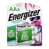Energizer Power Plus AA front packaging showing eight batteries and ready-to-use benefit