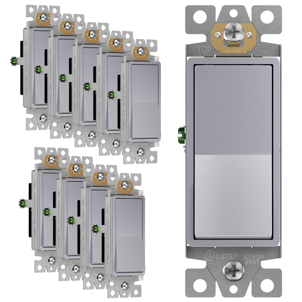 ENERLITES front view paddle switch showing sleek silver finish and modern look