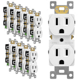 ENERLITES front view duplex outlet showing clean white finish benefit