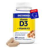 Enzymedica bottle front showing Vitamin D3 and K2 supplement benefits