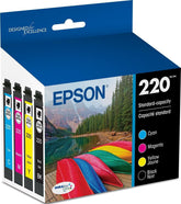 Epson 220 front packaging showing combo pack and compatibility, ensures genuine performance