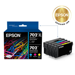 Epson 702 XL black cartridge closeup highlighting high yield benefit