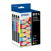 Epson 812XL front packaging showing four cartridges and clear branding, ensures genuine quality