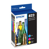 Epson 822 front packaging showing four color cartridges and branding for reliable prints
