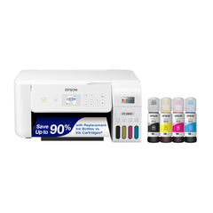 Epson ET-2803 front view showing compact all-in-one design and paper tray benefit