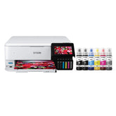 Epson ET-8500 front view showing printer design and paper tray for workspace benefit