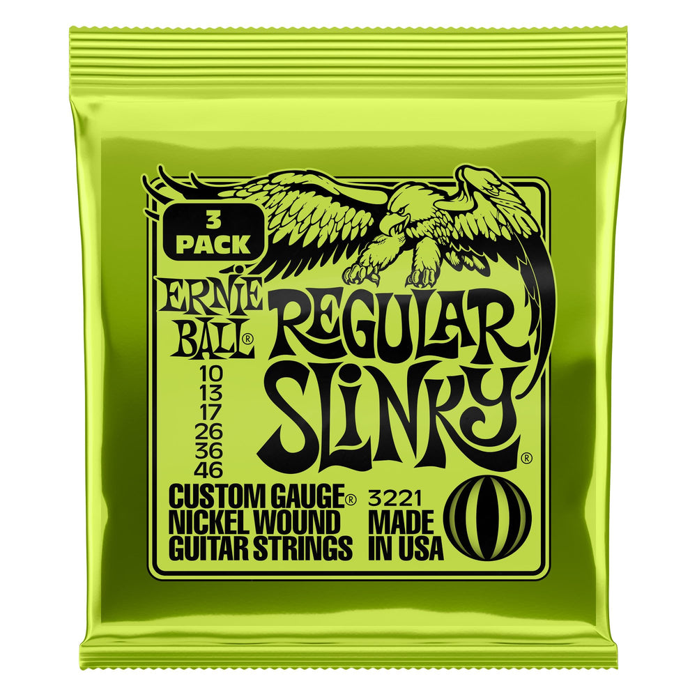 Ernie Ball front packaging three-set pack showing freshness and convenience