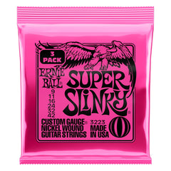 Ernie Ball three-pack front packaging showing brand and fresh strings benefit