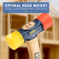 Estwing hickory handle detail showing curved grip and triple-wedge durability for control