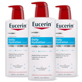 Eucerin front packaging showing three pump bottles and product branding for value