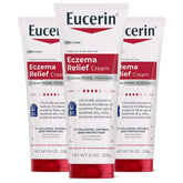 Eucerin front packaging three-pack showing product availability and value