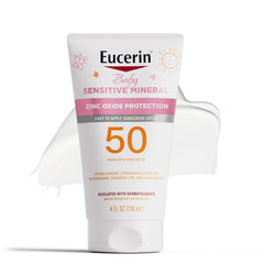 Eucerin front packaging showing SPF 50 zinc oxide protection and gentle formula