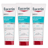 Eucerin front packaging showing three travel-size foot cream tubes, convenient care