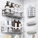 EUDELE front view of 5-piece shower caddy set showing organized storage benefit