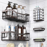 EUDELE front view of full 5-pack shower caddy set showing tidy storage benefit