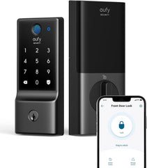 eufy Security front view of C220 lock showing sleek keypad and thumb turn for easy access