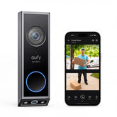 eufy Security E340 front view showing dual cameras and button, clear identification