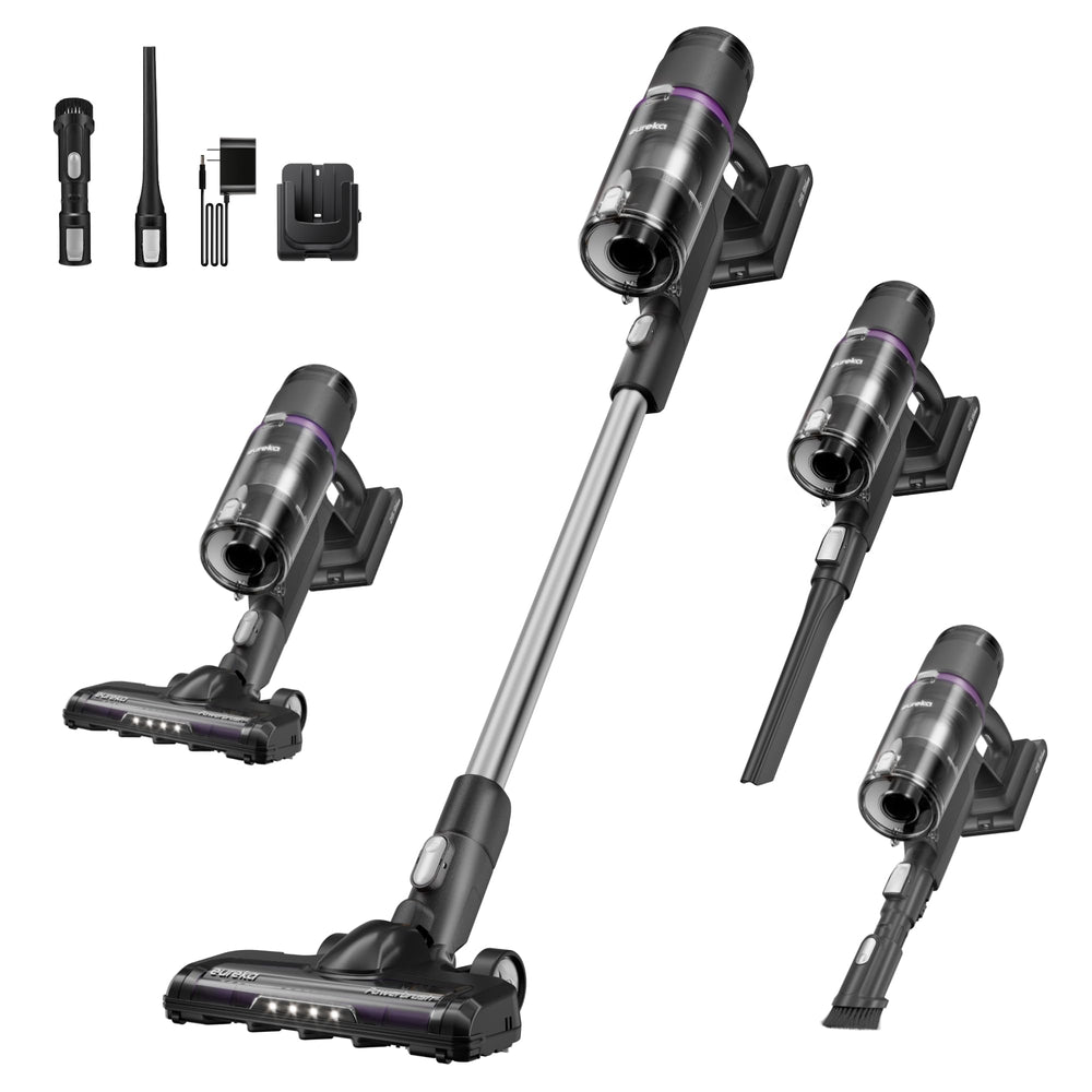 Eureka ReactiClean front view showing sleek stick design and floor head for easy cleaning