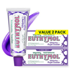 Euthymol front packaging showing two tubes and instant whitening benefit