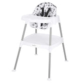 Evenflo front view showing Pop Star White convertible high chair and modern design benefits
