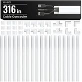 EVEO front packaging of the 306-inch cable hider showing kit components and benefit of full coverage