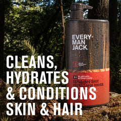 Every Man Jack side label with ingredient list and clean formula benefits