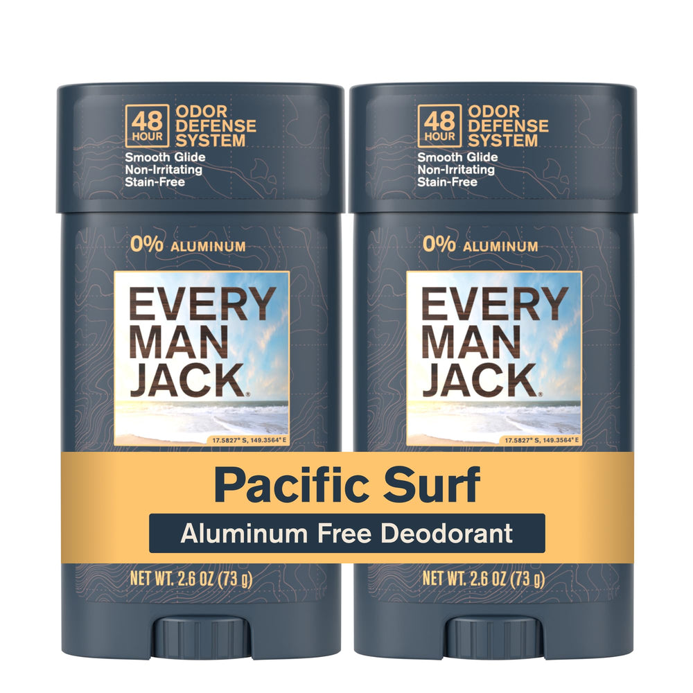 Every Man Jack front packaging showing Pacific Surf scent and two-pack convenience