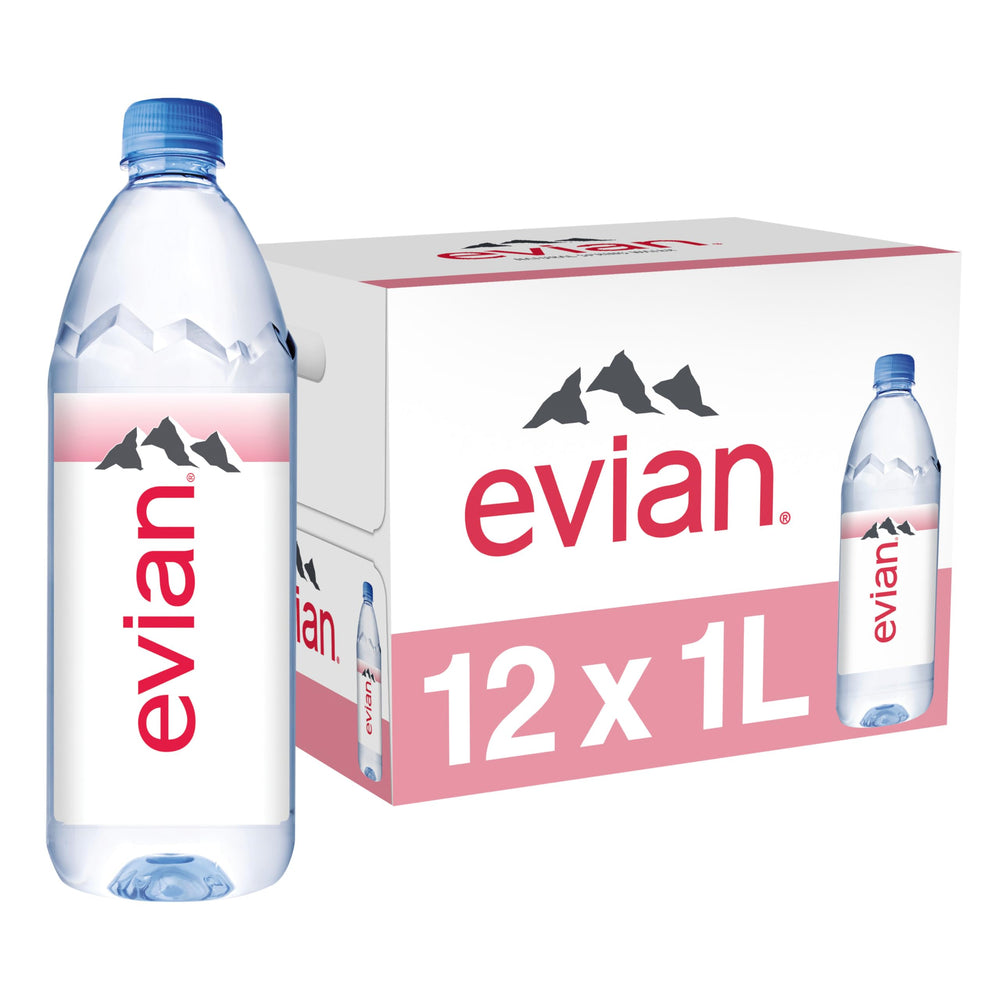 evian front packaging showing 12-pack convenience and shelf-ready benefit