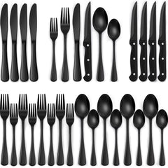 EWFEN flatware front packaging showing full 24-piece set and elegant black finish