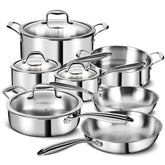 EWFEN front view of full 11-piece set showing pots and lids for complete cooking