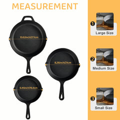 EWFEN three skillets (6, 8, 10 inch) side by side showing size options and versatile coverage