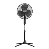 EZ-CHILL front view of 16-inch pedestal fan showing slim profile and airflow benefit
