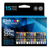 E-Z Ink front packaging 15-pack showing cartridge assortment and benefits