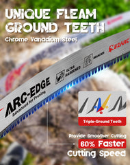 EZARC blade beside ruler showing 370mm length for deeper reach benefit